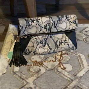 Black snake print clutch